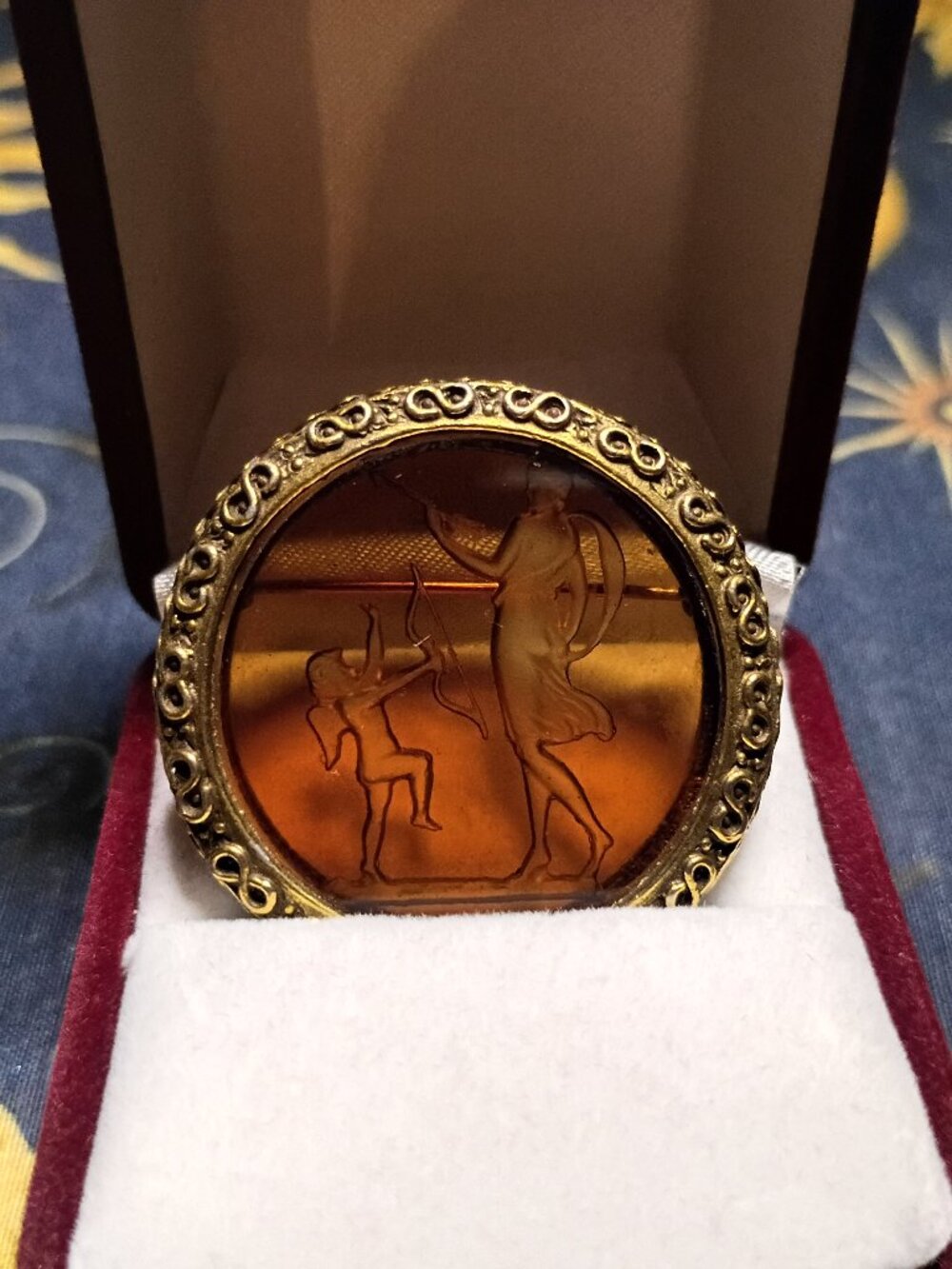 vintage intaglio amber glass brooch